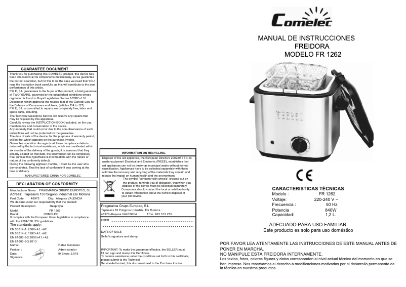 Page 1 de la notice Manuel utilisateur Comelec FR 1262