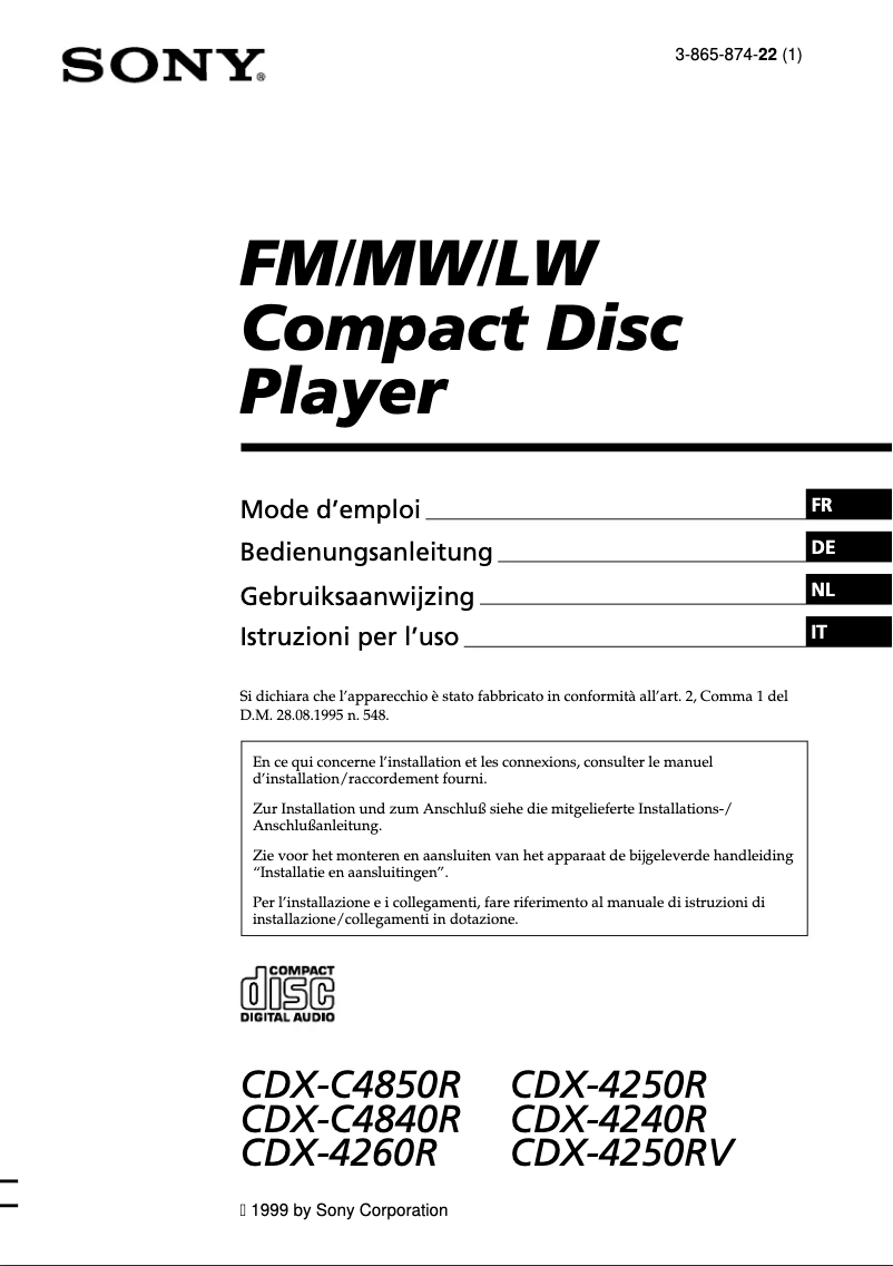 Image de la première page du manuel de l'appareil CDX-4250R