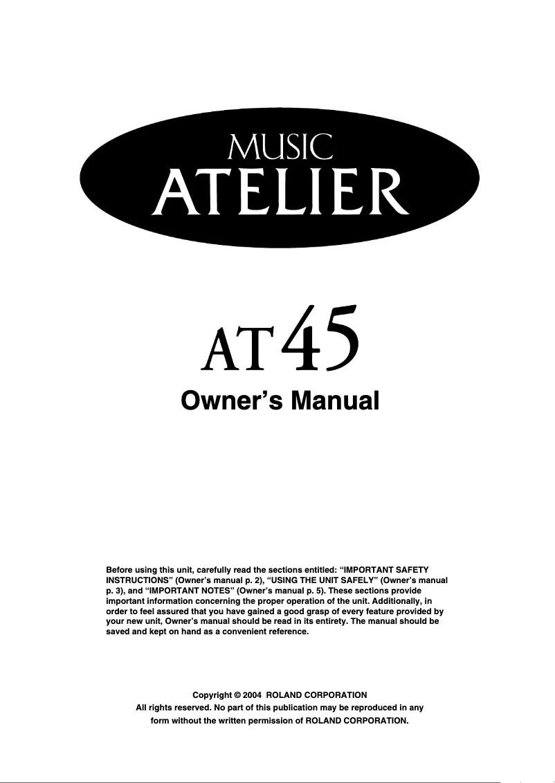 Page n°1 - Manuel utilisateur Roland Music Atelier AT-45