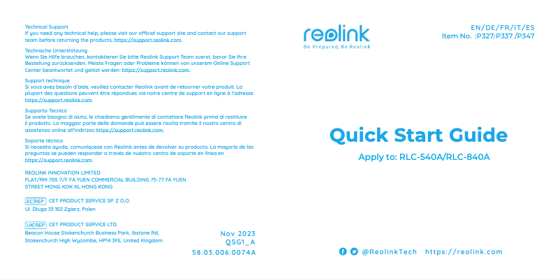 Page n°1 - Manuel utilisateur Reolink RLC-840A