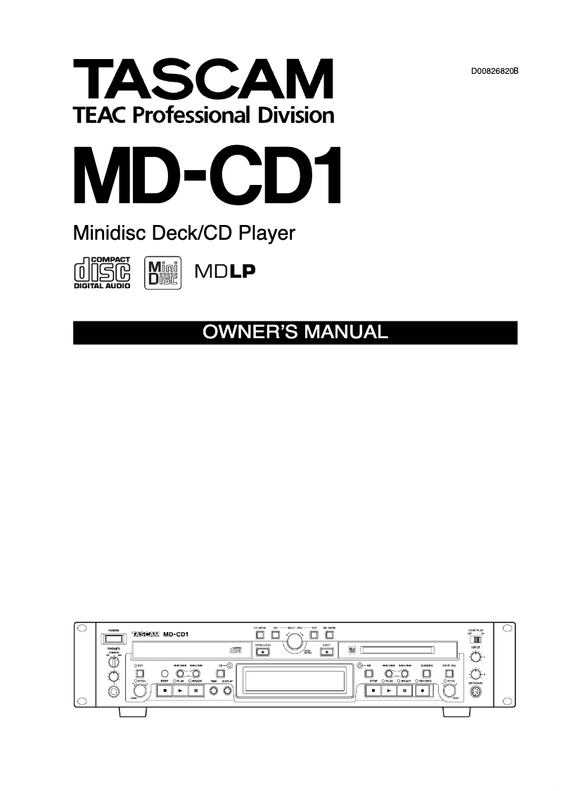 Page 1 de la notice Manuel utilisateur Tascam MD-CD1