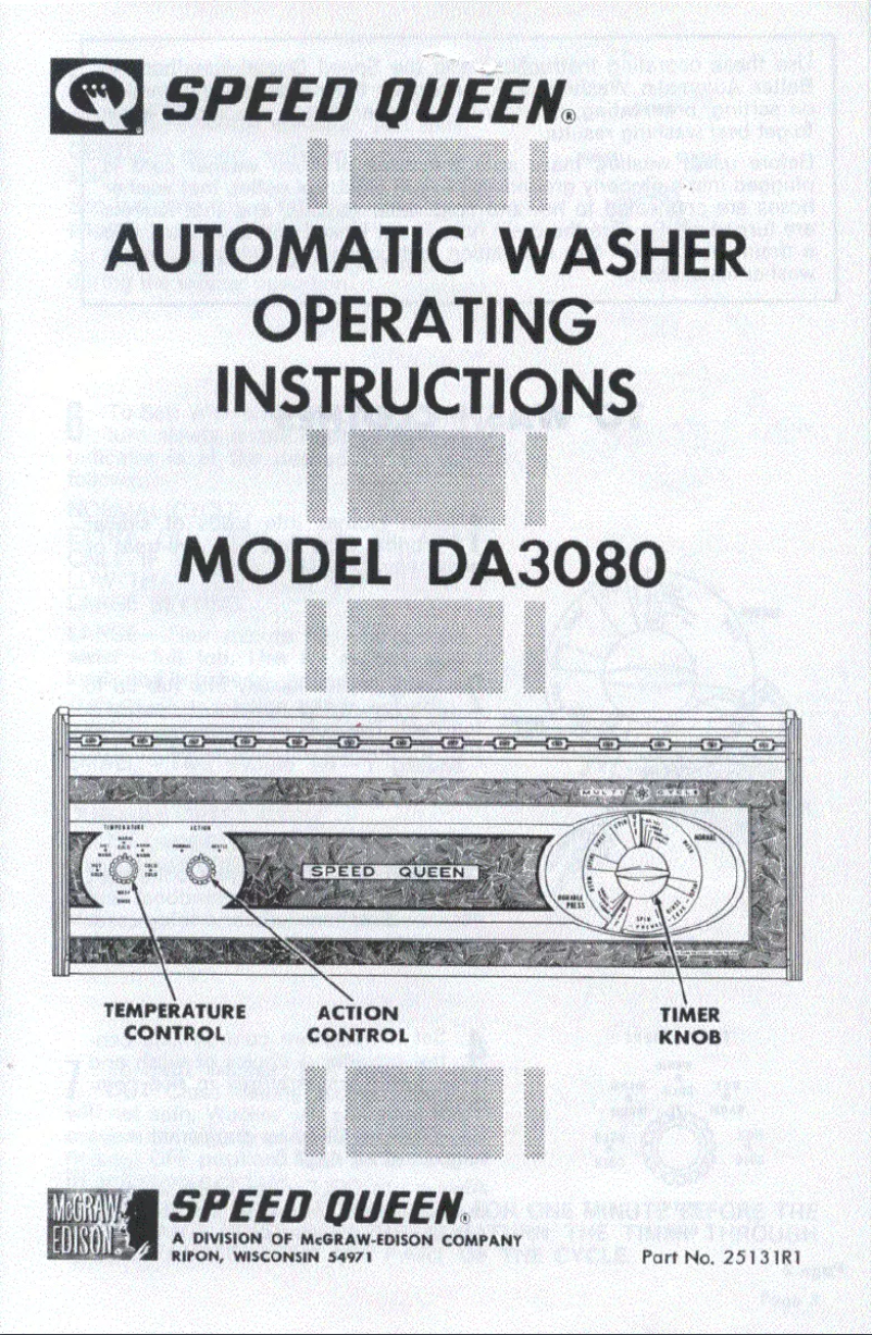 Page 1 de la notice Manuel utilisateur Speed Queen DA3080