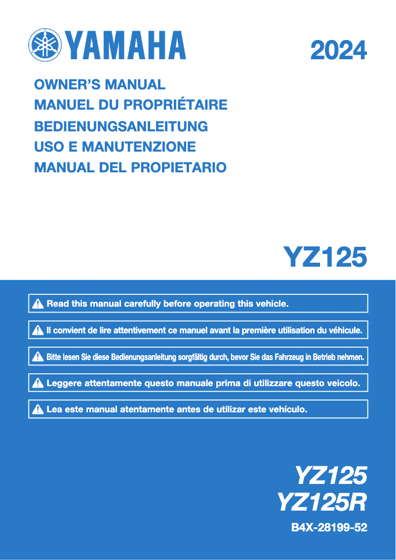 Image de la première page du manuel de l'appareil YZ125 (2024)