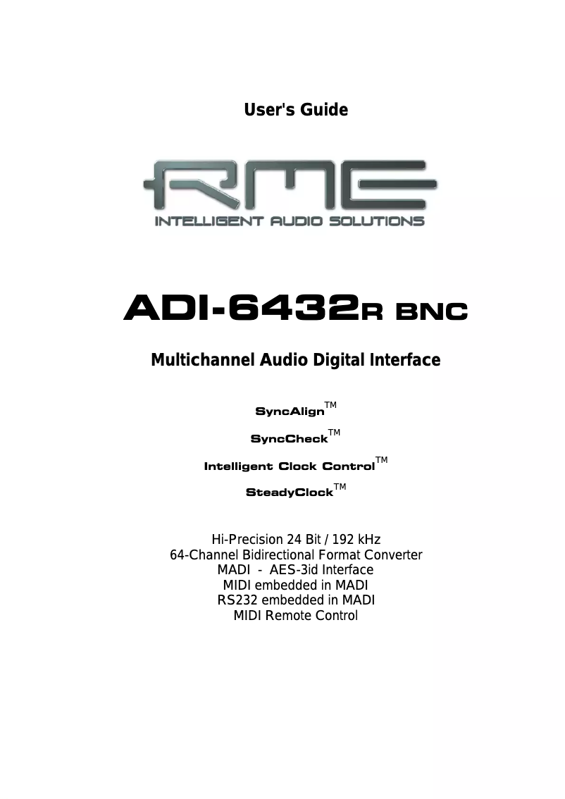 Page 1 de la notice Manuel utilisateur RME ADI-6432R BNC