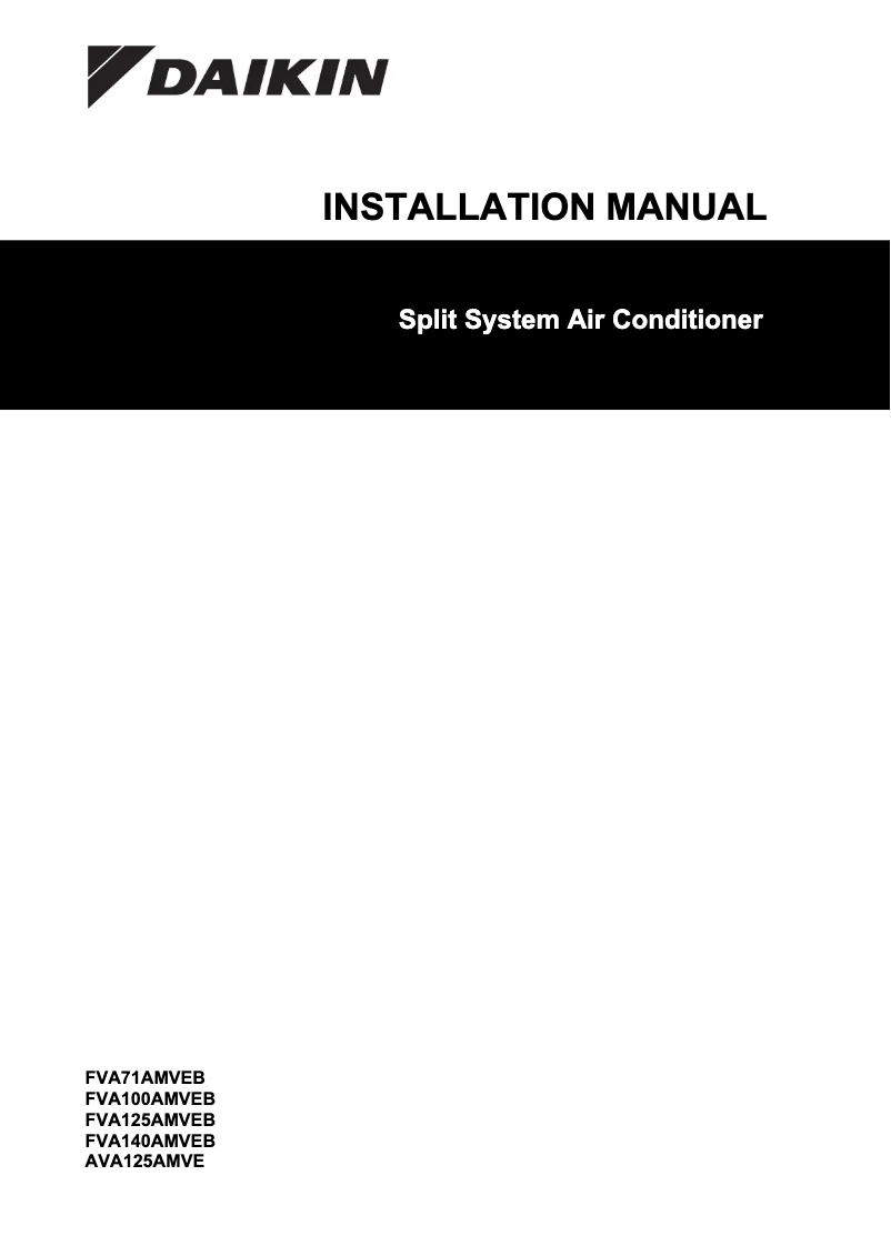 Page 1 de la notice Guide d'installation Daikin FVA140AMVEB