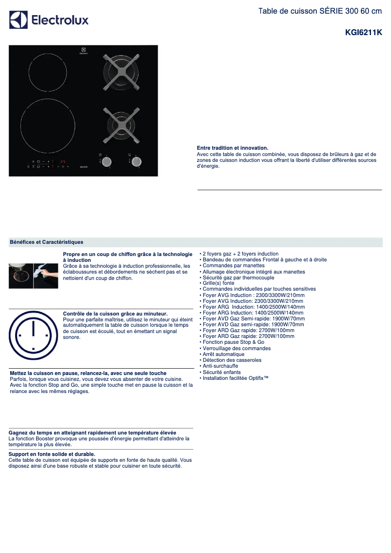 Page n°1 - Fiche technique Electrolux KGI6211K