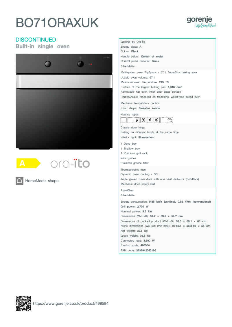 Page n°1 - Fiche technique Gorenje BO71ORAXUK