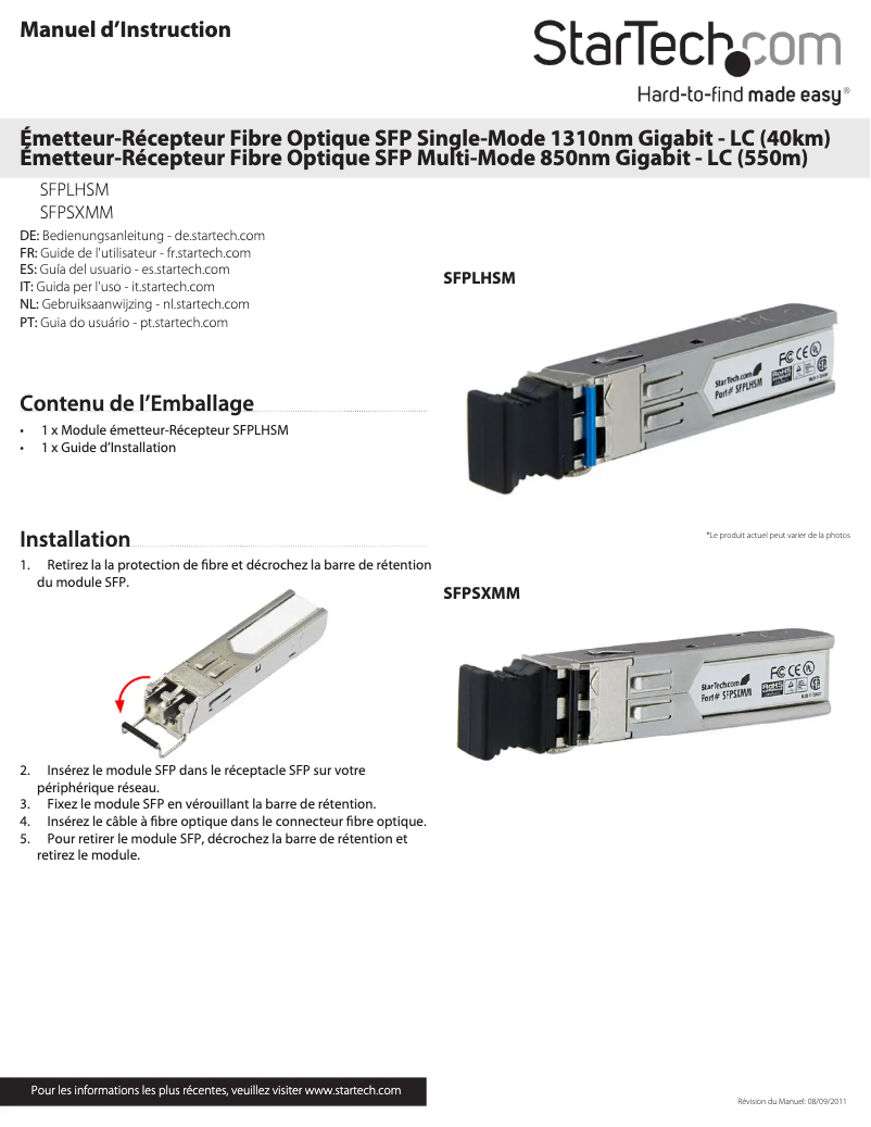Page n°1 - Manuel utilisateur StarTech.com SFPLHSM