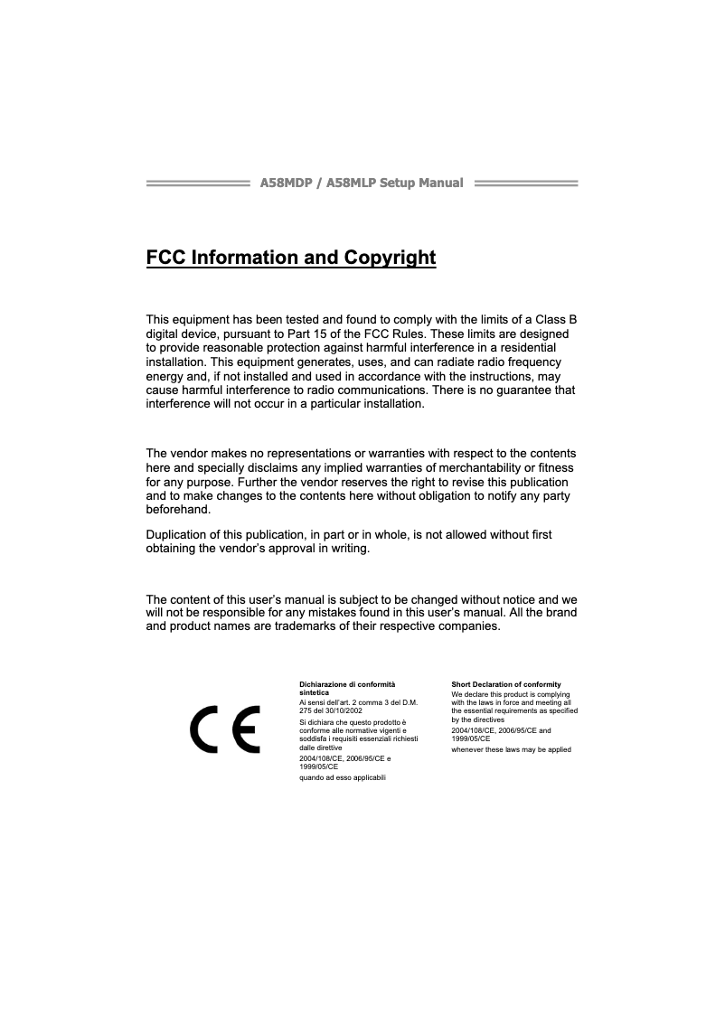 Imagen de la primera página del manual del dispositivo A58MDP