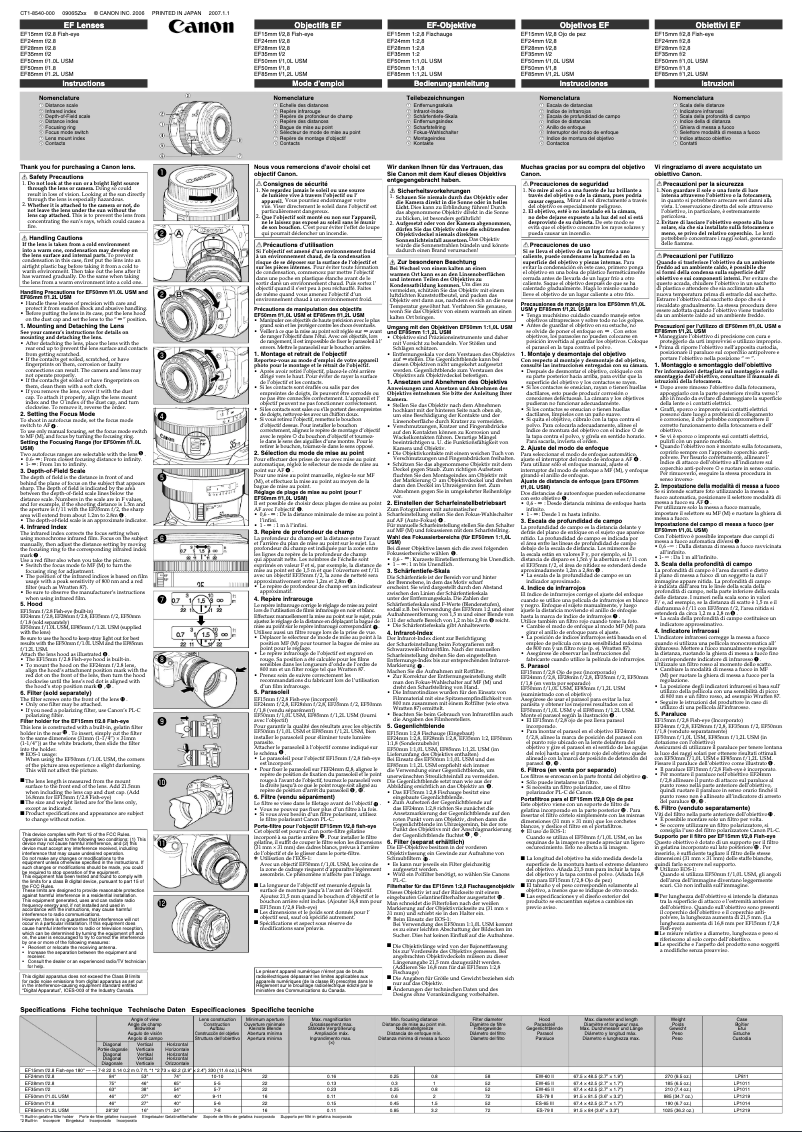 Page 1 de la notice Manuel utilisateur Canon EF 35mm f/2.0