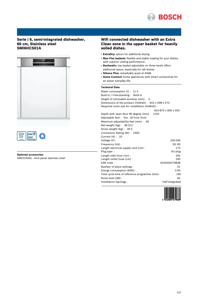 Image de la première page du manuel de l'appareil Serie 6 SMI6HCS01A