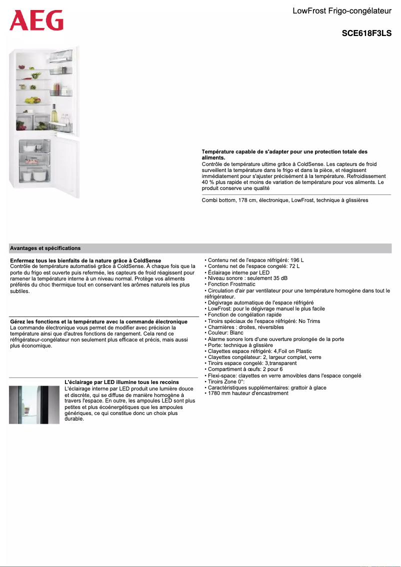 Page 1 de la notice Fiche technique AEG SCE618F3LS