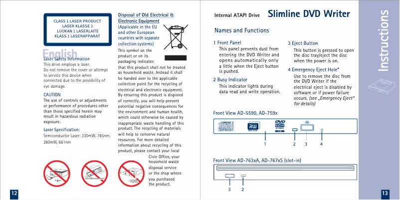 Page n°1 - Manuel utilisateur Sony Optiarc AD-7913A