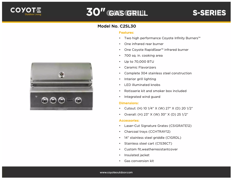 Page 1 de la notice Fiche technique Coyote C2SL30LP-FS