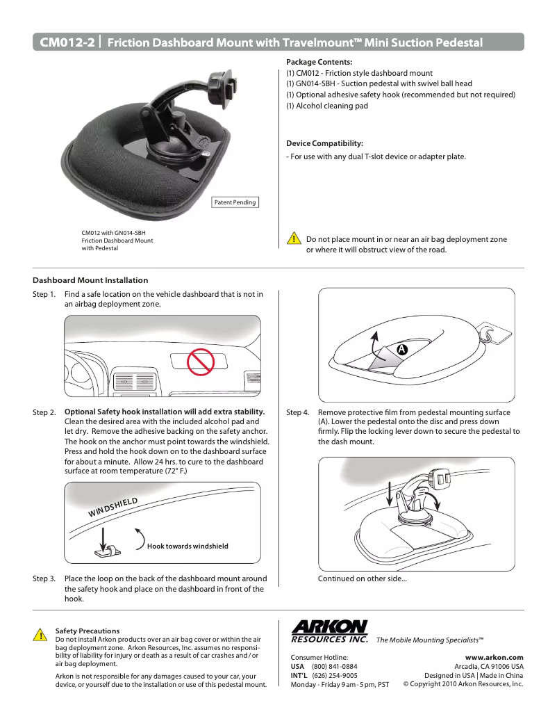 Page n°1 - Manuel utilisateur Arkon CM012-2