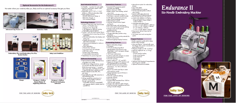 Page 1 de la notice Fiche technique Baby Lock Endurance 2