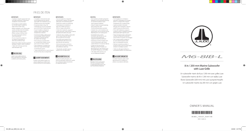 Page 1 de la notice Manuel utilisateur JL Audio M6-8IB-L