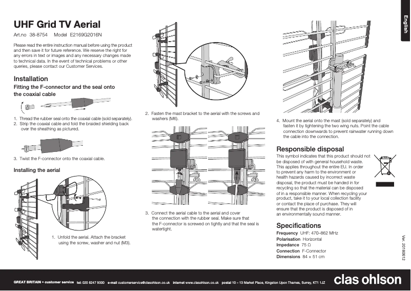Page n°1 - Manuel utilisateur Clas Ohlson E2169G2016N