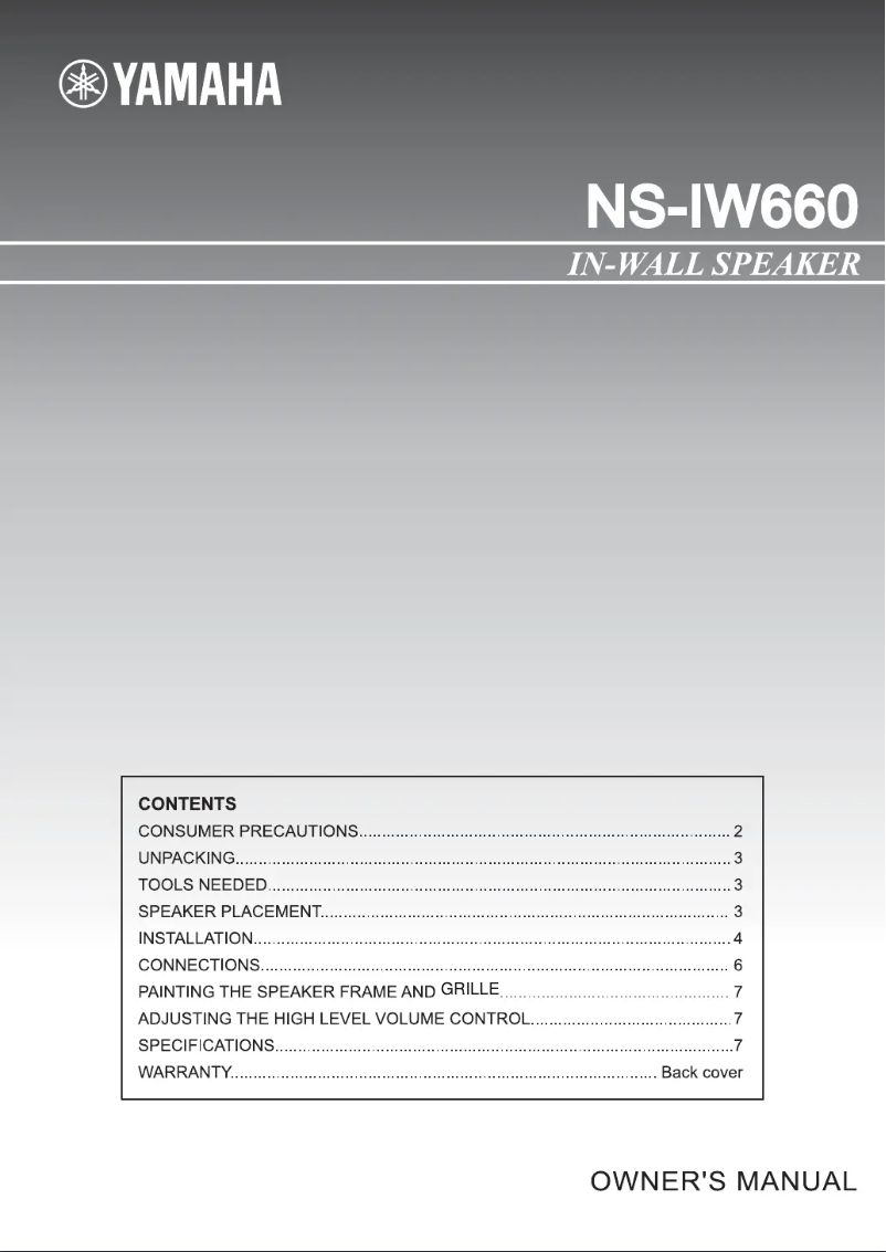 Page 1 de la notice Manuel utilisateur Yamaha NS-IW660