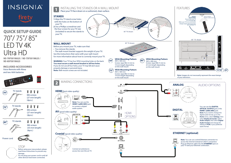 Página 1 del manual Guía de inicio rápido Insignia NS-85F501NA25
