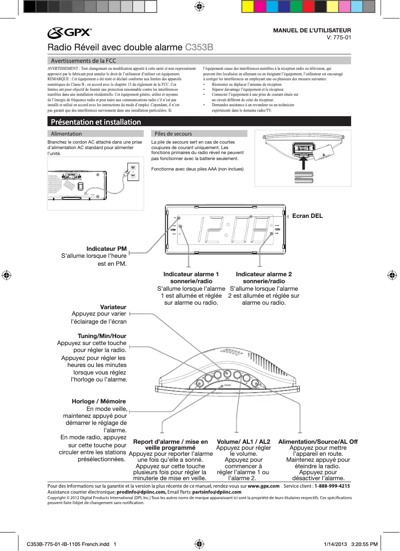 Page n°1 - Manuel utilisateur GPX C353B