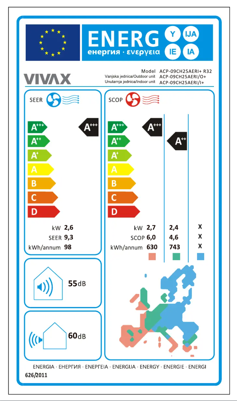 Page 1 of the manual Energy Label Vivax ACP-09CH25AERI/I+