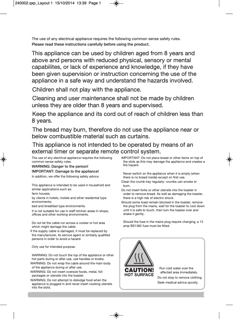 Page 1 de la notice Manuel utilisateur Morphy Richards Aspect 240003EE