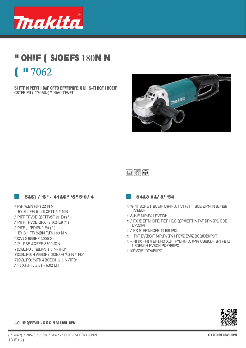 Page 1 de la notice Fiche technique Makita GA7062