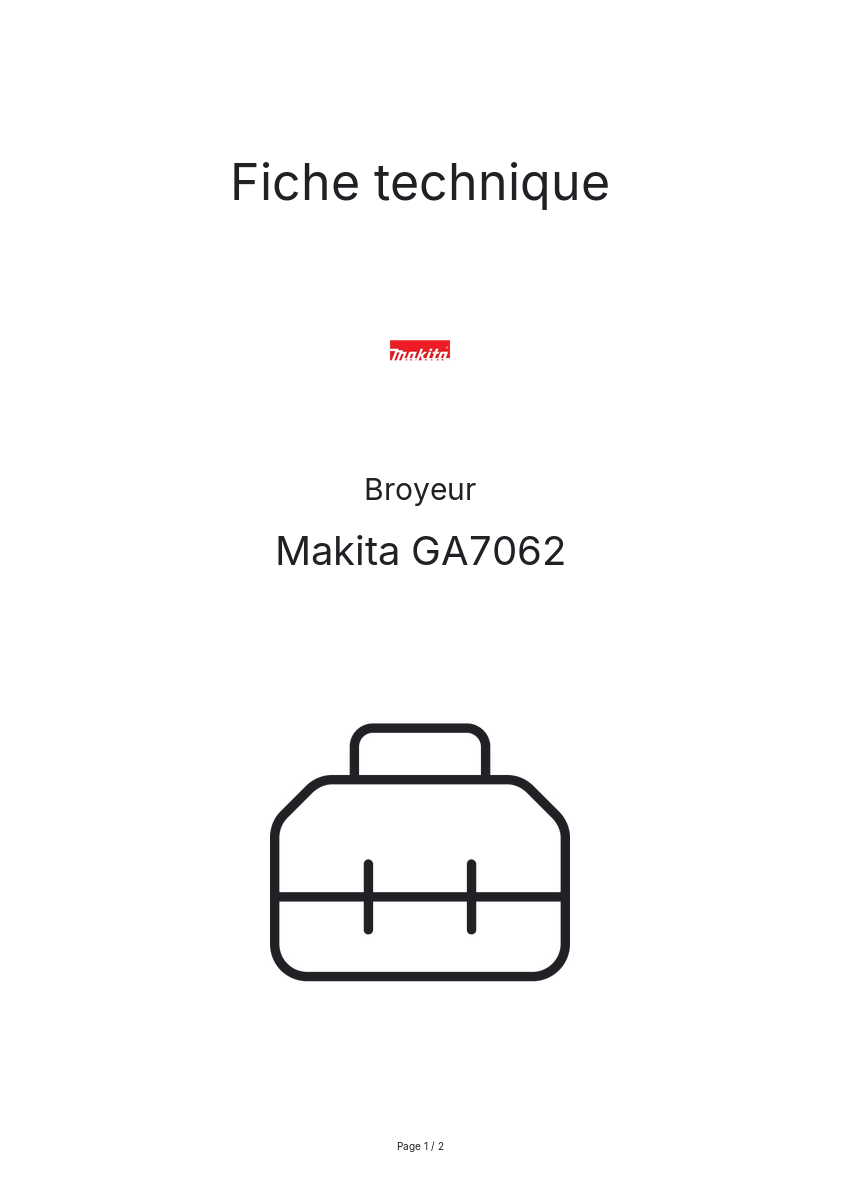 Page n°1 - Fiche technique Makita GA7062