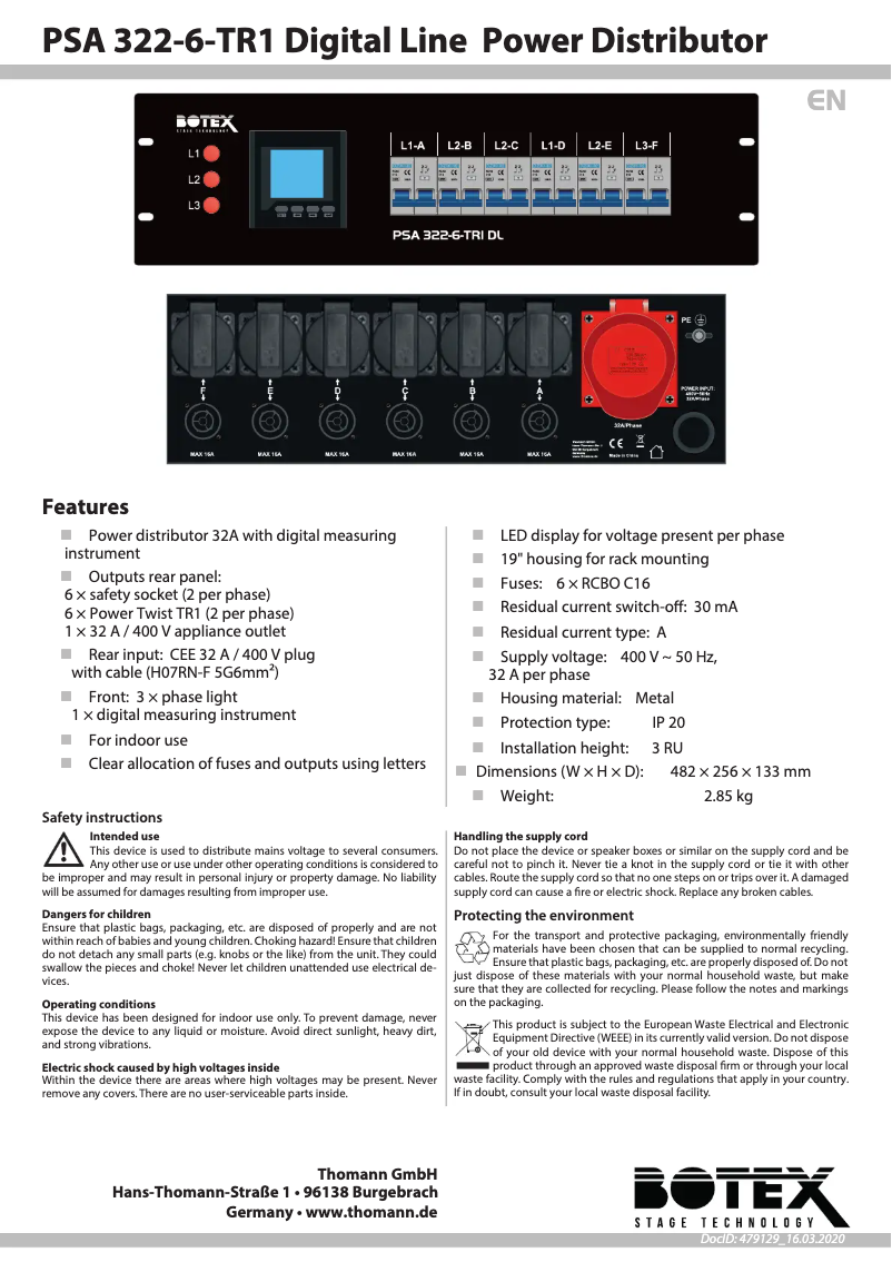 Page 1 de la notice Manuel utilisateur Botex PSA 322-6-TR1