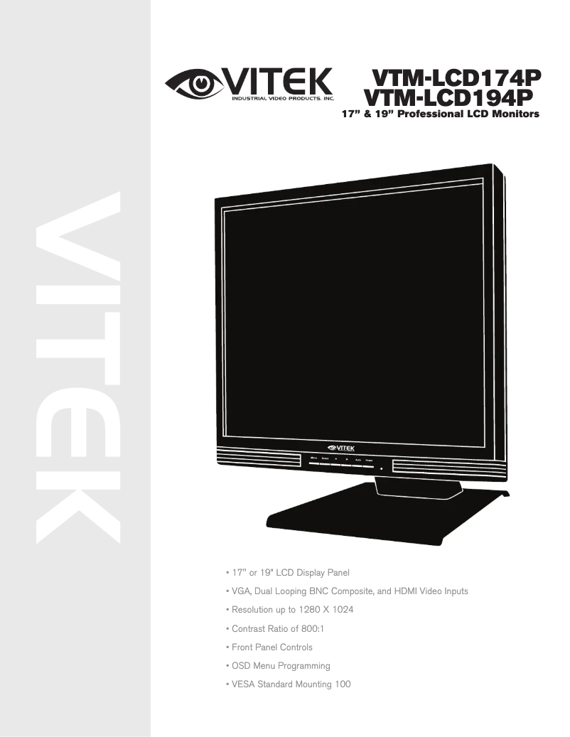 Page 1 de la notice Manuel utilisateur Vitek VTM-LCD174P