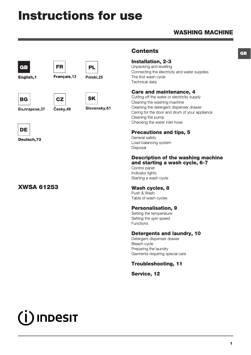 Page n°1 - Manuel utilisateur Indesit XWSNE 61253 W EU