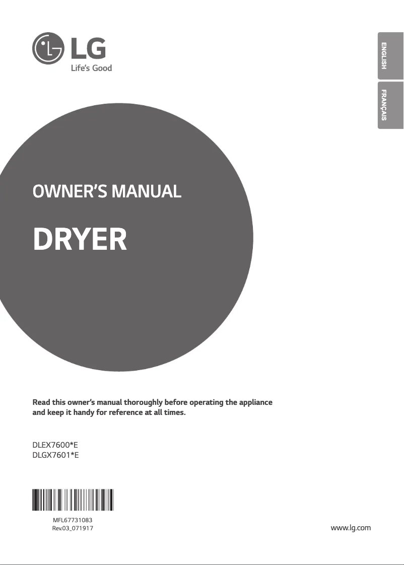 Page 1 de la notice Manuel utilisateur LG DLEX7600VE