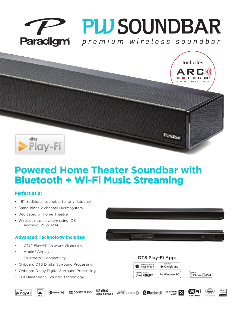 Page n°1 - Fiche technique Paradigm PW Soundbar