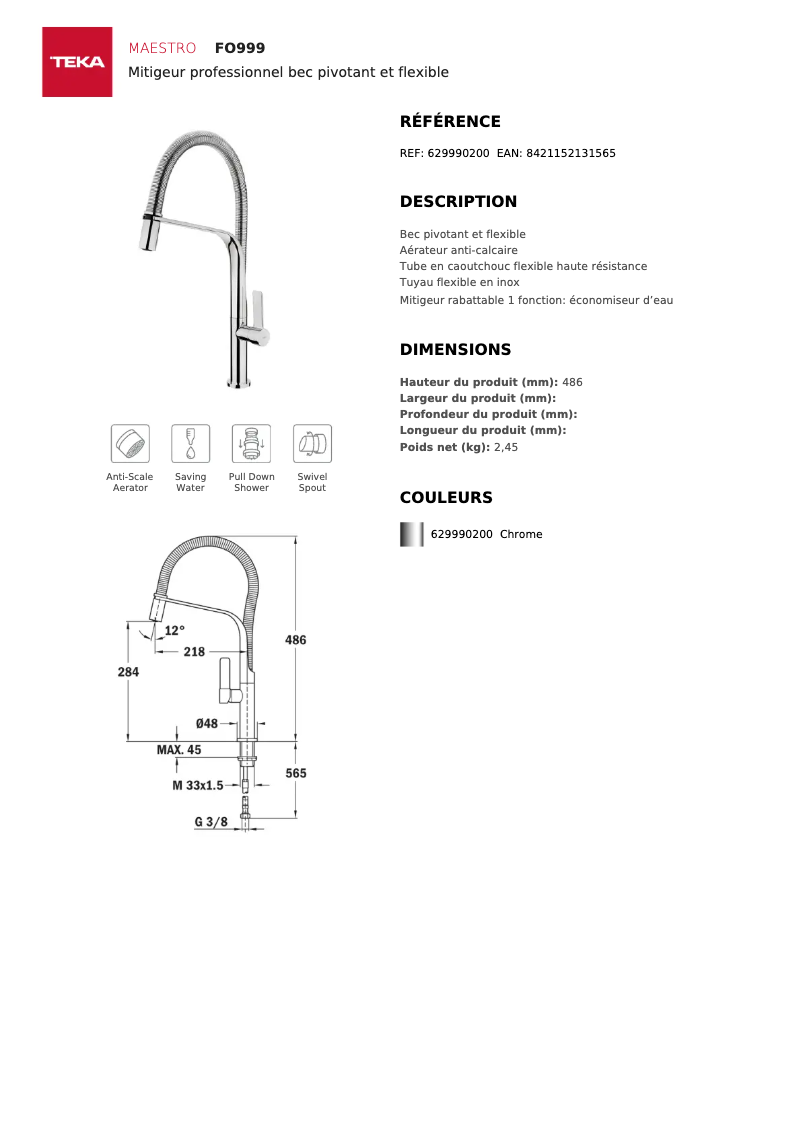 Page n°1 - Fiche technique Teka FO 999