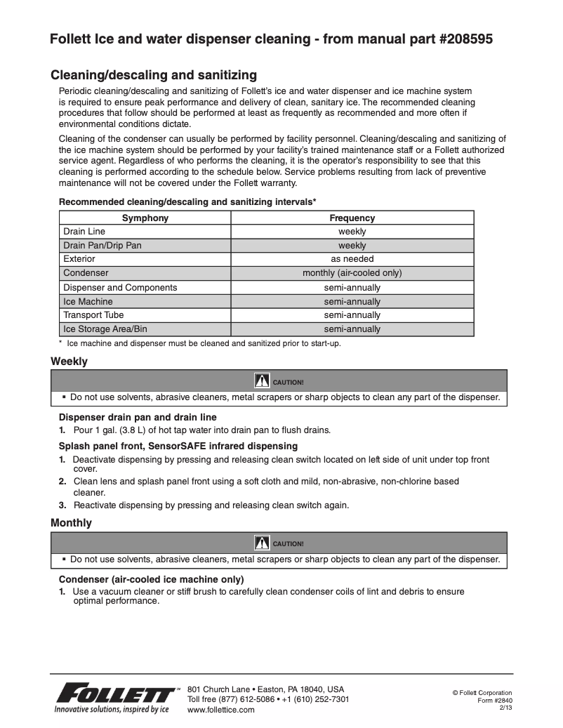 Page 1 de la notice Instructions / montage Follett 110FB425A-L