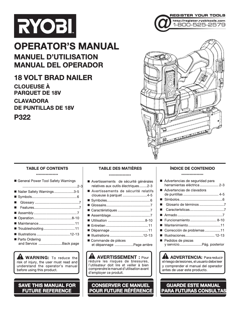 Page 1 de la notice Manuel utilisateur RYOBI P322