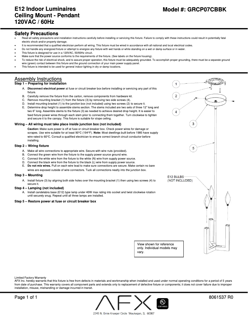 Image de la première page du manuel de l'appareil Grace GRCP07CBBK