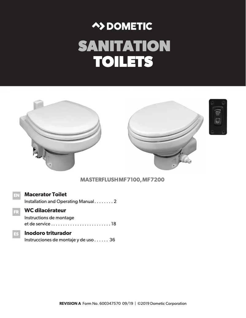 Page 1 de la notice Guide d'installation Dometic MasterFlush MF 7260