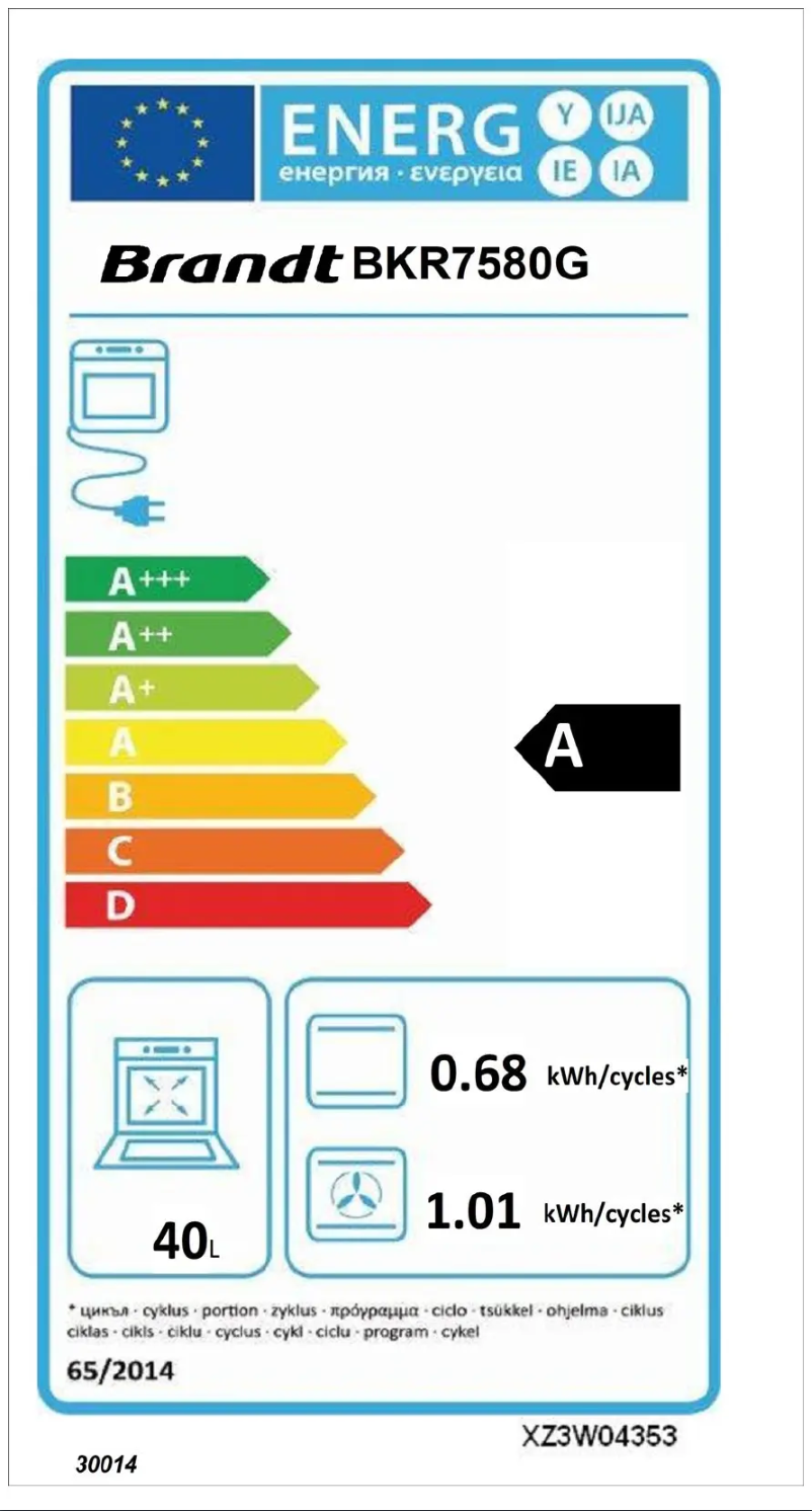 Page n°1 - Label énergétique Brandt BKR7580G