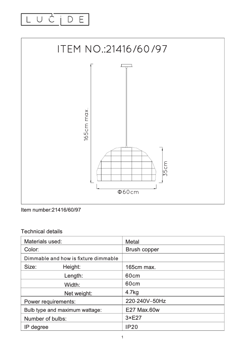Page n°1 - Manuel utilisateur Lucide Ramona 21416/60/97