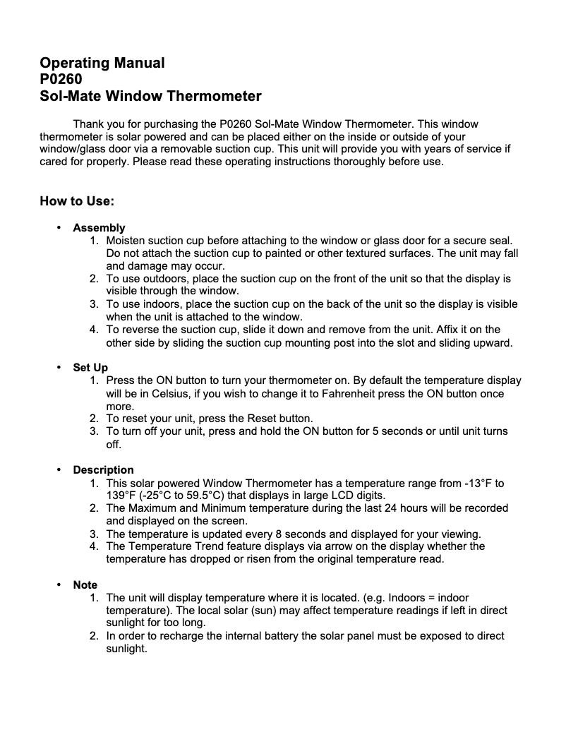Image de la première page du manuel de l'appareil P0260