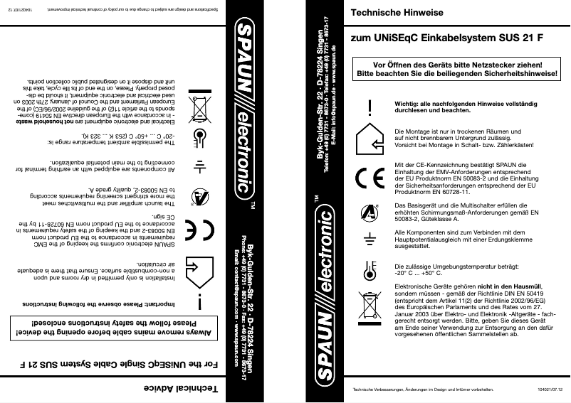 Page n°1 - Manuel utilisateur Spaun SUS 21 F