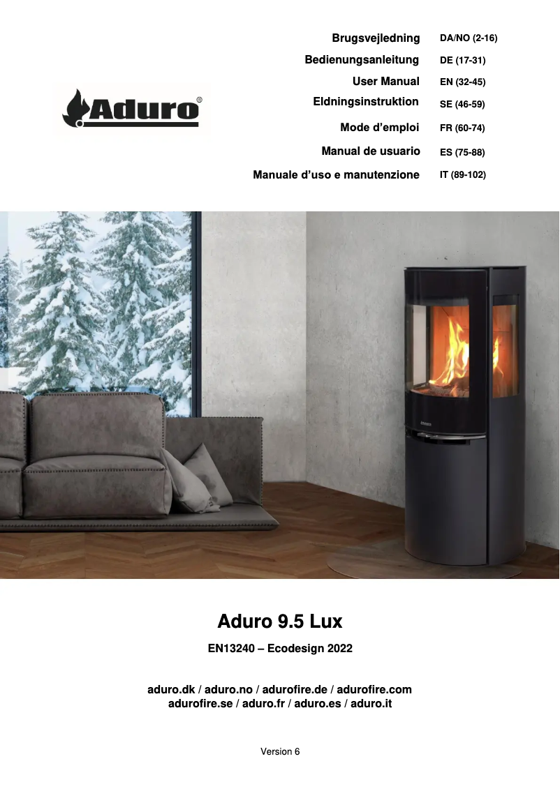 Page 1 de la notice Manuel utilisateur Aduro 9.5 Lux