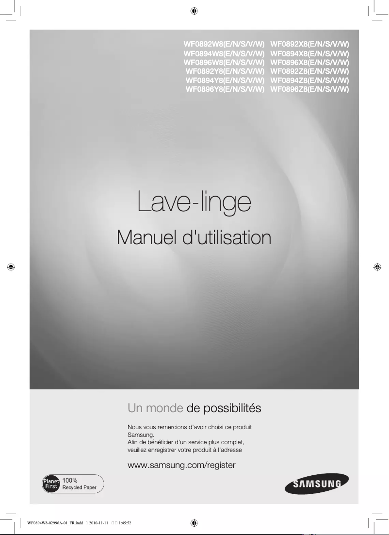 Page 1 de la notice Manuel utilisateur Samsung WF0894W8N