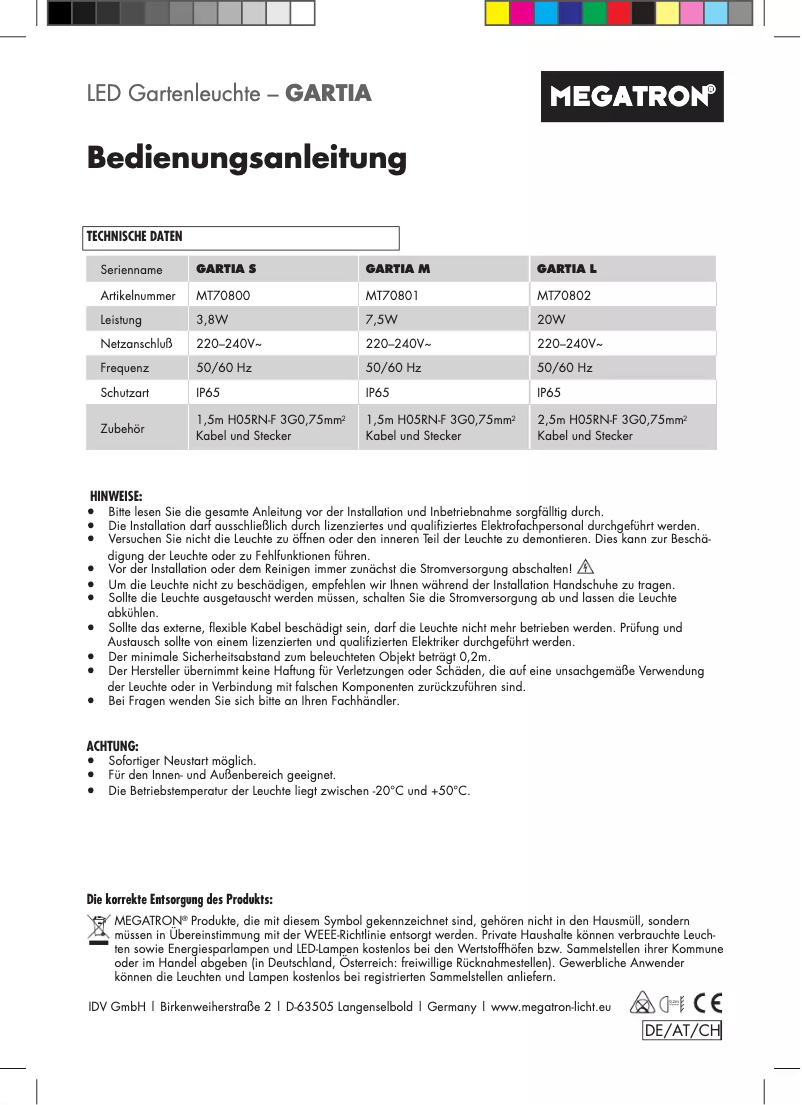 Page n°1 - Manuel utilisateur Megatron MT70802