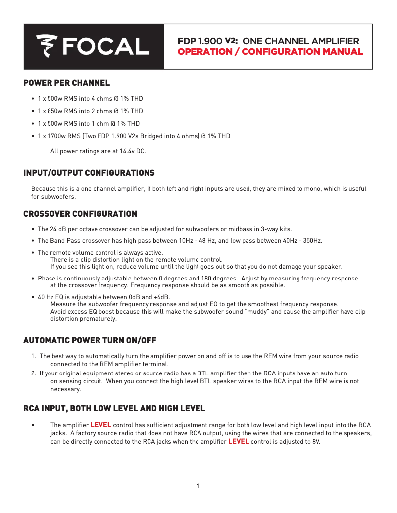Página 1 del manual Manual de usuario Focal FDP 1.900V2