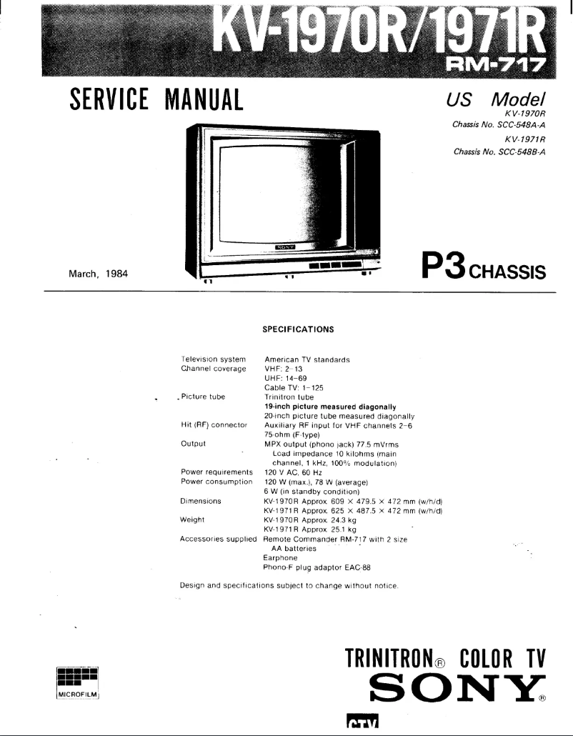 Page 1 de la notice Manuel utilisateur Sony KV-1970R