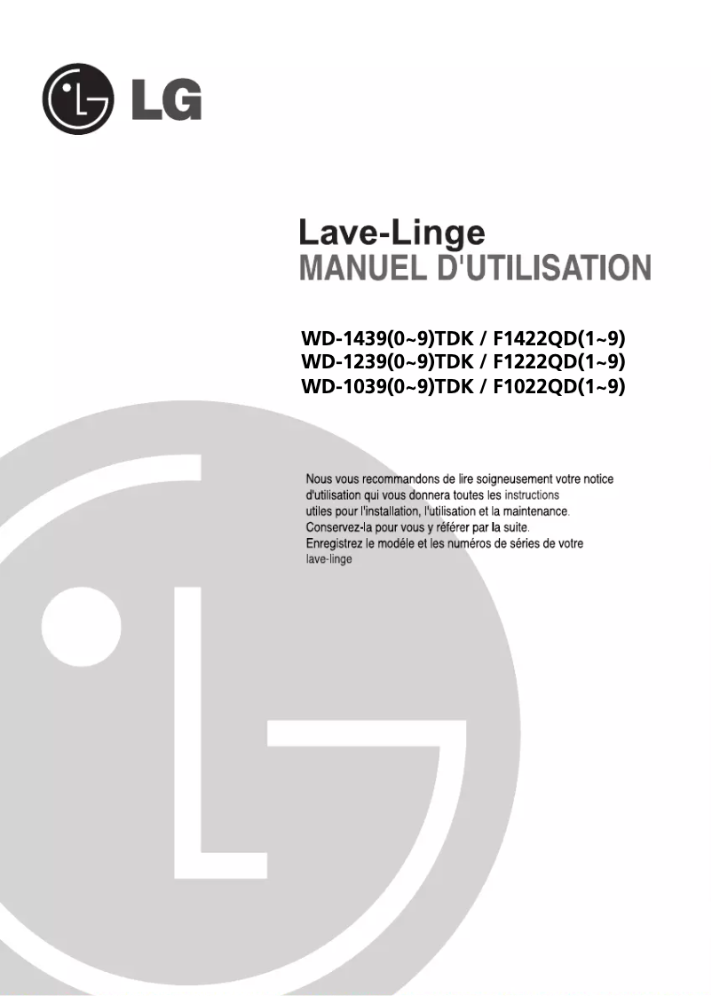 Page 1 de la notice Manuel utilisateur LG F1022QD