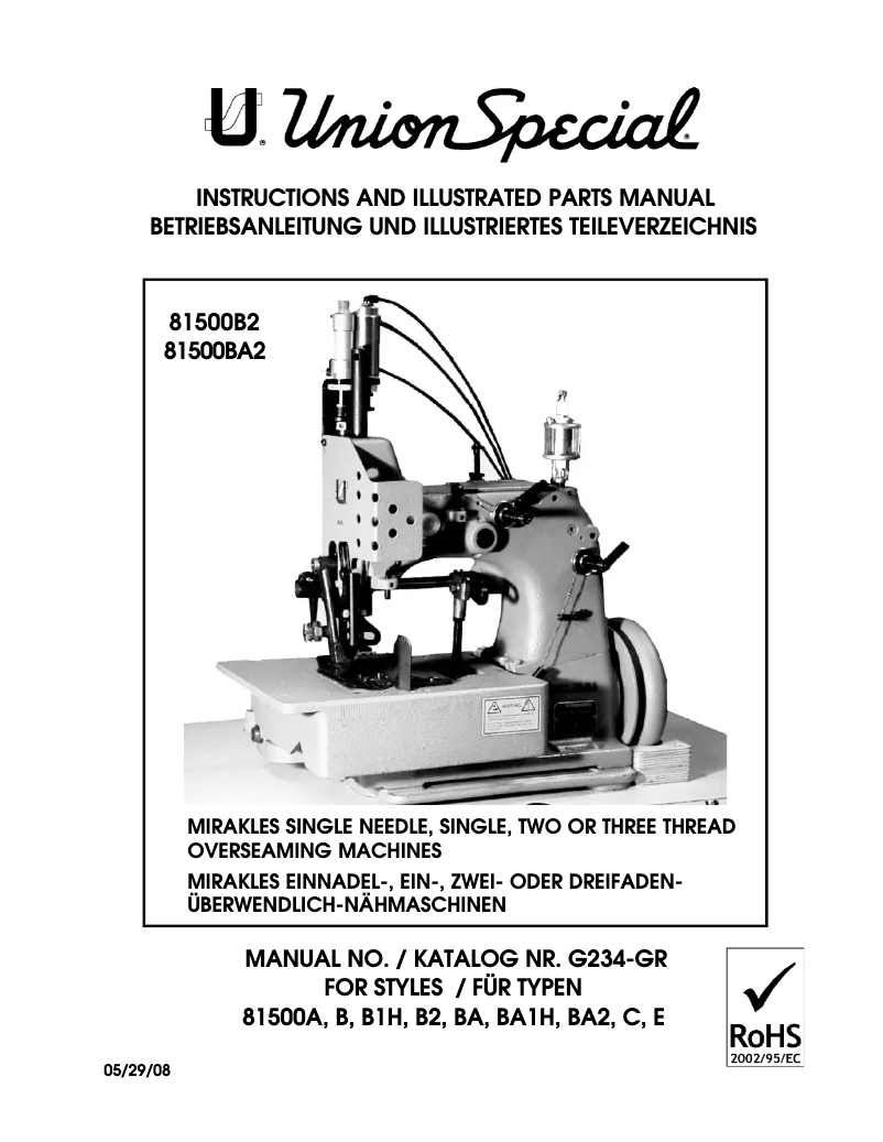 Page 1 de la notice Manuel utilisateur Union Special 81500BA1H